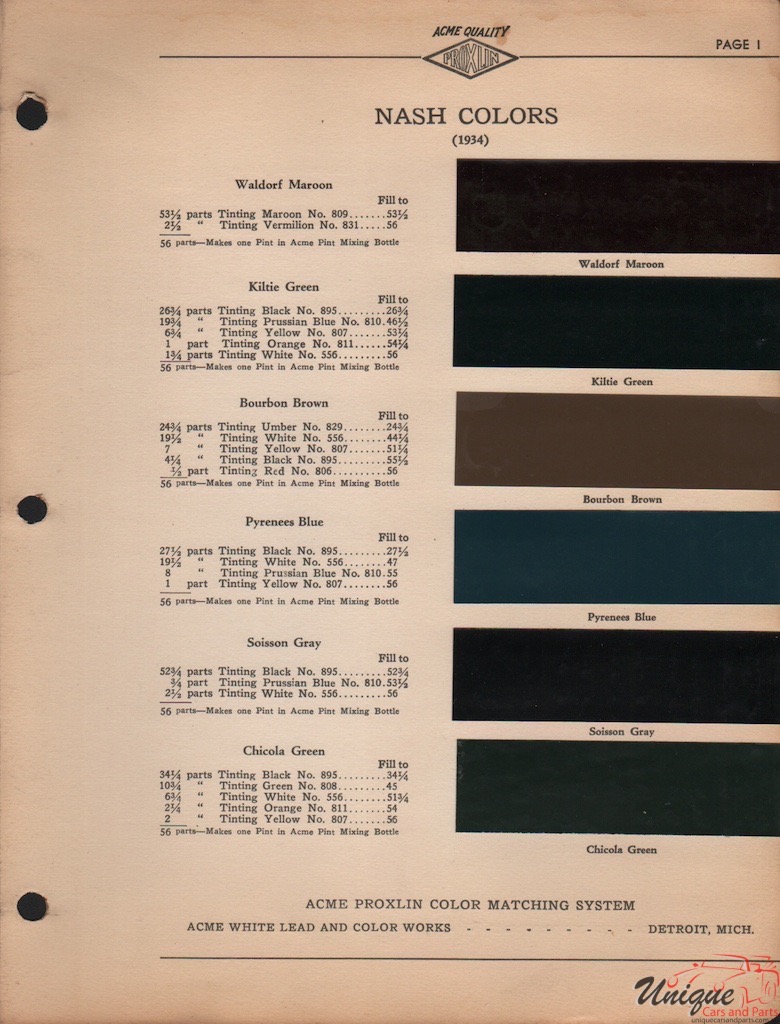 1934 Nash Paint Charts Acme 1
